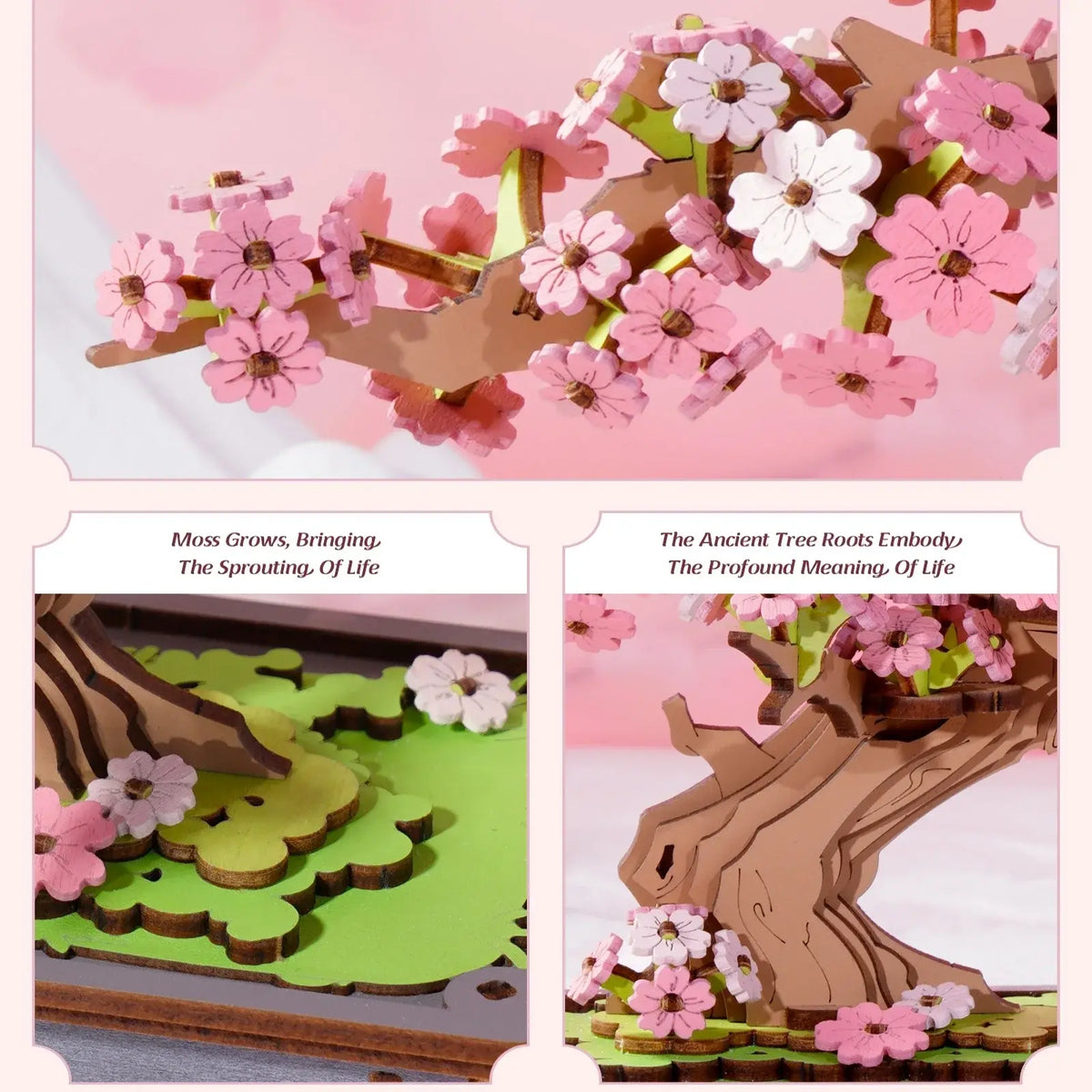 Rolife DIY Wooden 3D Puzzle Sakura Bonsai Model Building Kit for Home Decor Christmas Birthday Gifts for Adults Kids Friends - Nexvibe