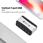 EU/US Plug USB Hub 7 Ports Splitter USB 2.0 Plug and Play Support 1.5/12/480Mbps with Power Adapter for PC Computer and Laptop