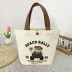 Cute Bear Canvas Mini Handheld Tote Bag Women Portable Lunch Bag Small Student School Handbag Ideal Gift Bag