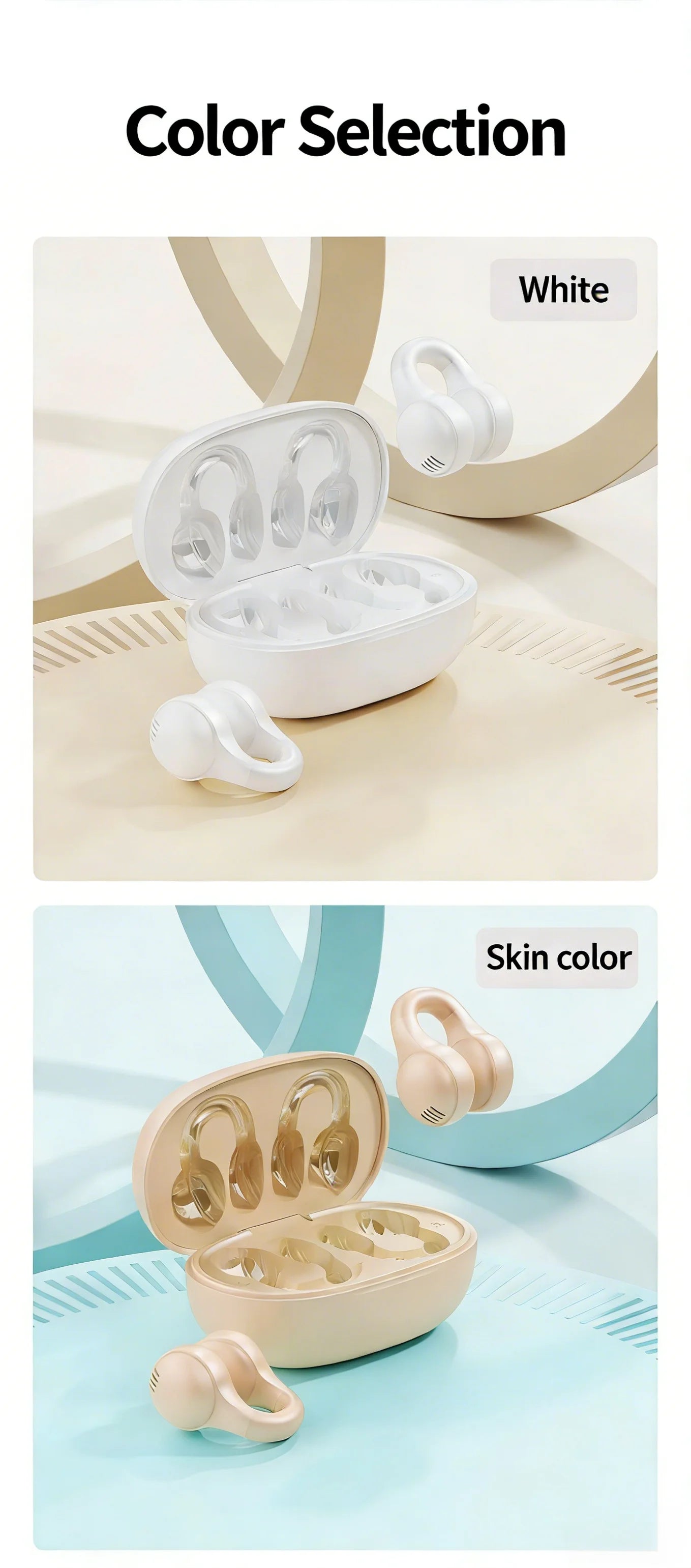Sports Bluetooth Ear Clip Headphones LED Mirror Screen, HiFi Lossless Sound, Noise Cancelling, Soft Silicone Comfort Earphones