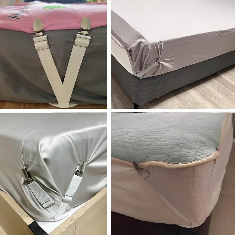 Bed Sheet Clips Adjustable Bed Sheet Holder Straps Set of 4 Elastic Fitted Bedding Clips Fasteners for Home Hotel