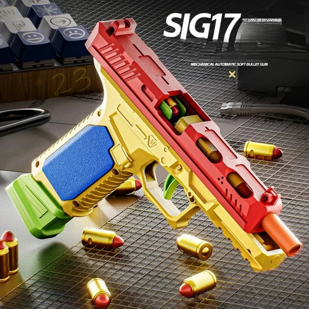 SIG17/USP Building Block Toy Gun Shell Throwing Continuous Firing Airsoft Blowback Empty Hanging Toy Pistol for Outdoor CS Game
