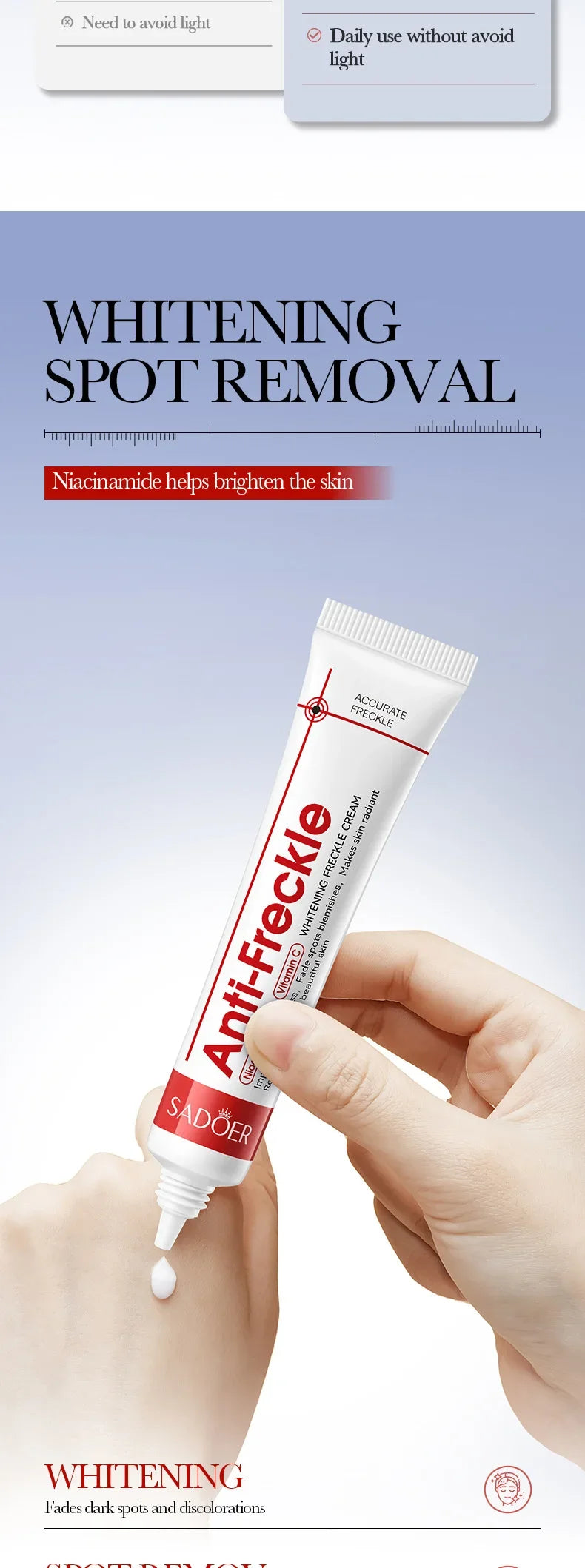 SADOER Anti Freckle Cream Face Brightening Creams Spot Removing Anti-aging Moisturizing Freckles Removal Facial Cream Skin Care