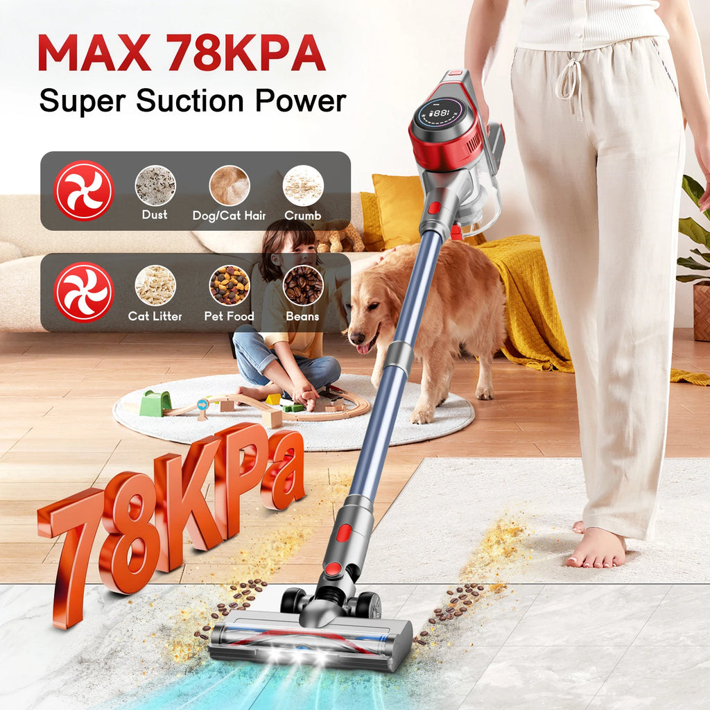 Honki Cordless Vacuum Cleaner 78KPA 45Mins 6*2200mAh Lightweight Stick Vacuum Cleaner for Home Hardwood Floor Carpet Pet Hair