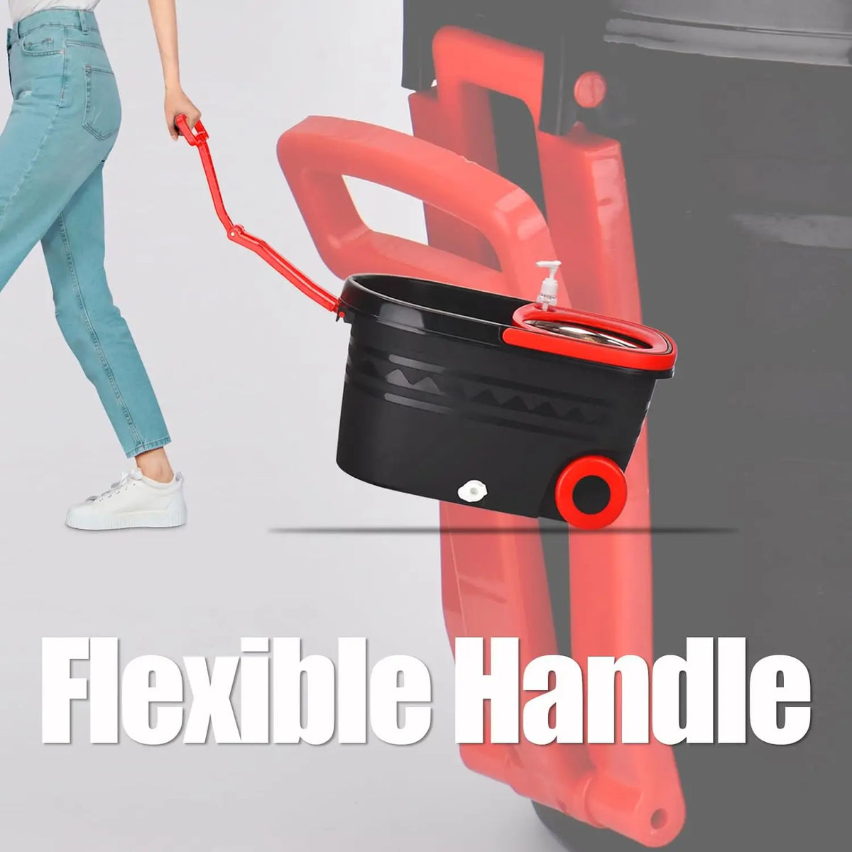 Black Spin Mop Bucket Sets Wrings System, Bucket with Wheels Extendable and Adjustable Handle, 3 Replacement Mop Refills