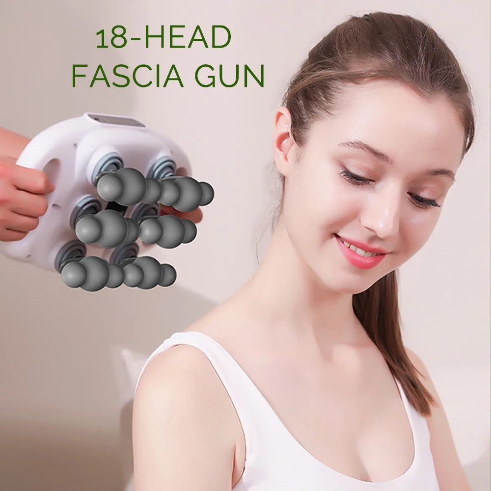 18-Head Fascia Gun High Frequency Vibration Deep Tissue Muscle Stimulate Muscle Fascia Body Massager Red Light Masajeador