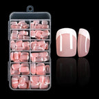 1pc Pink French Short Square Fake Nails 12-Sizes Full Cover Press On Nails Wearable Detachable Finished False Fingertips *TD