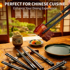 Black Alloy Chopsticks 5-Piece Set, Reusable Durable Kitchen Tableware