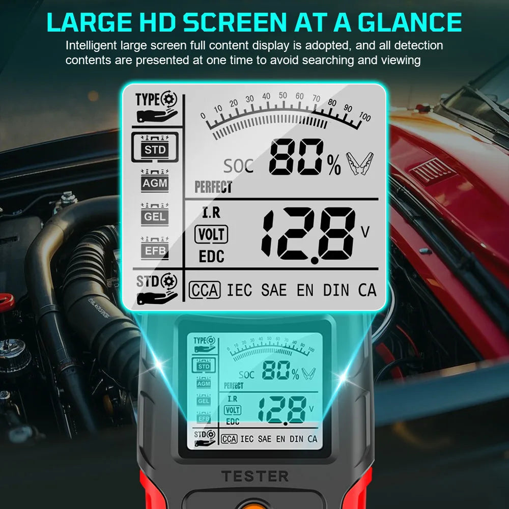 Car Motorcycle Battery Tester 12V 24V Smart Battery Checker Analyzer Test Repair Tools Auto Accessories Universal Lead Acid for RV Truck ATV