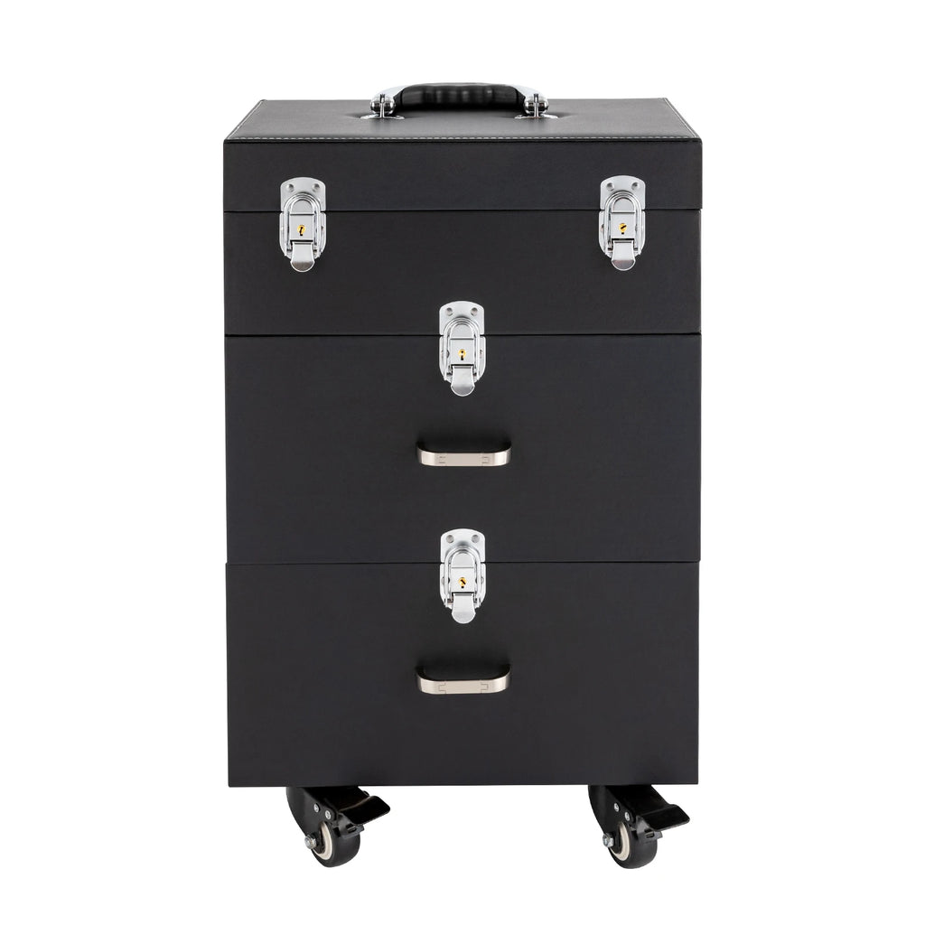 Rolling Makeup Train Case with Wheels, Professional Cosmetic Trolley Lockable Storage, 3-Layer Large Capacity Travel Organizer