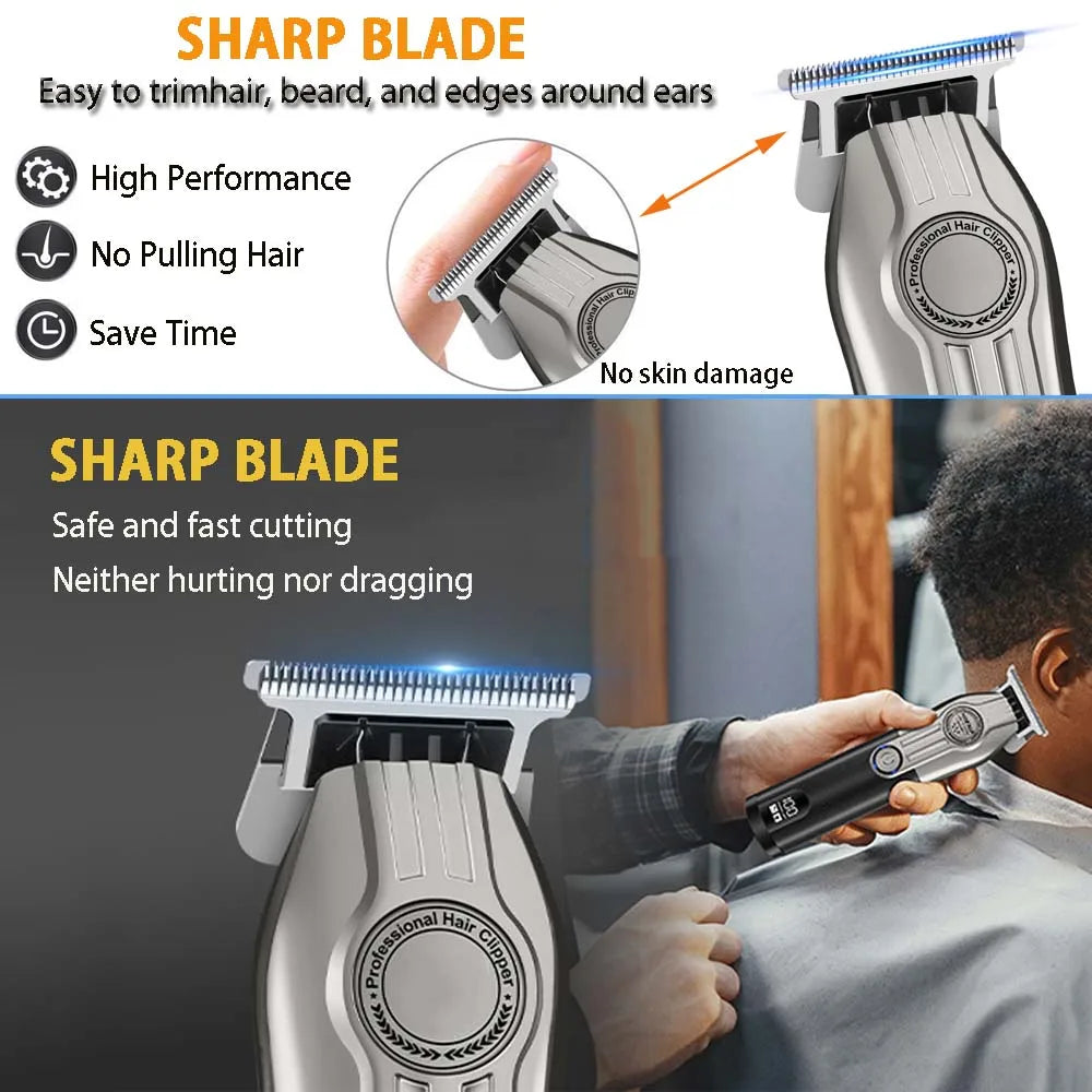 Professional Hair Clipper Set for Men, Cordless Haircut Kit with LED Display, 3-in-1/2-in-1/1pc  rechargeable Hair Clipper & T-Blade Trimmer & electric shaver, Barber Zero-Gapped Detailer, DIY Grooming Tools with Scissors, Co