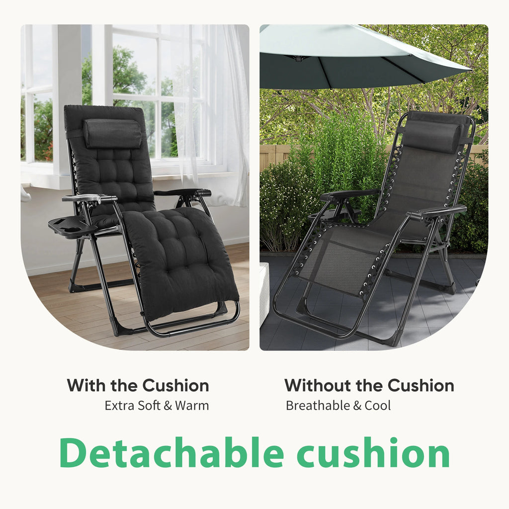 JHK Zero Gravity Portable Recliner Camping Patio Outdoor Garden Lounge Chair with Cup Holder Trays Adjustable Pillow for Backyard