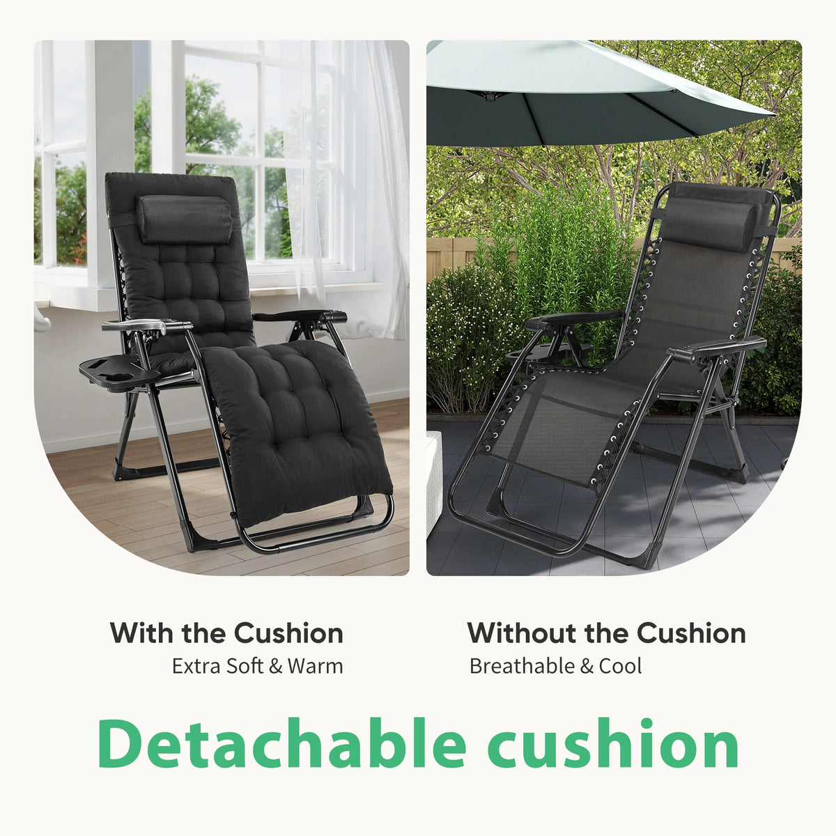 JHK Zero Gravity Portable Recliner Camping Patio Outdoor Garden Lounge Chair with Cup Holder Trays Adjustable Pillow for Backyard