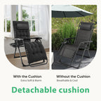 JHK Zero Gravity Recliner Camping Patio Lounge Chair Folding Portable with Cup Holder Trays Removable Cushion For Outdoor Garden