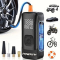 POWNYM Wireless Tire Inflator Air Compressor, Portable 2-in-1 Jump Starter with Digital Pressure Gauge, LED Light & Multi Nozzles for Car Motorcycle Bike Sports Balls