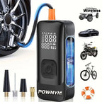 POWNYM Wireless Tire Inflator Air Compressor, Portable 2-in-1 Jump Starter with Digital Pressure Gauge, LED Light & Multi Nozzles for Car Motorcycle Bike Sports Balls