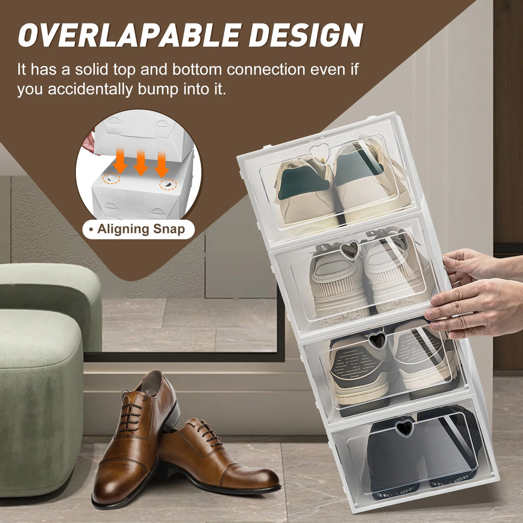 20Pcs Foldable Flip Shoe Storage Boxes Clear Plastic Shoes Case Shoe Organizer Dustproof, 33*23*14cm