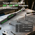 TaskStar 3/8-inch Digital Torque Wrench with 1/4"&1/2" Adapter, Bidirectional Ratchet Head, ±2% Accuracy Electronic Torque Wrench(0-162ft-lbs/0-220N.m), Handheld Wrench Kit For Bicycle/Car/Motorcycle Care, 5 Units of Measure