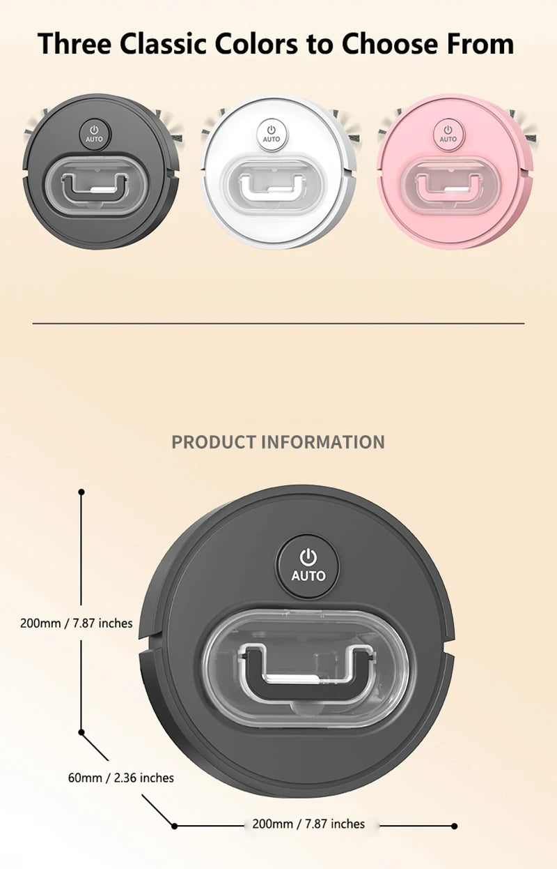 New 3‑in‑1 Automatic Sweeping Robot Mute Ultra Thin USB Rechargeable Vacuum Cleaner Dust Box For Home Hard Floor Cleaning Tasks