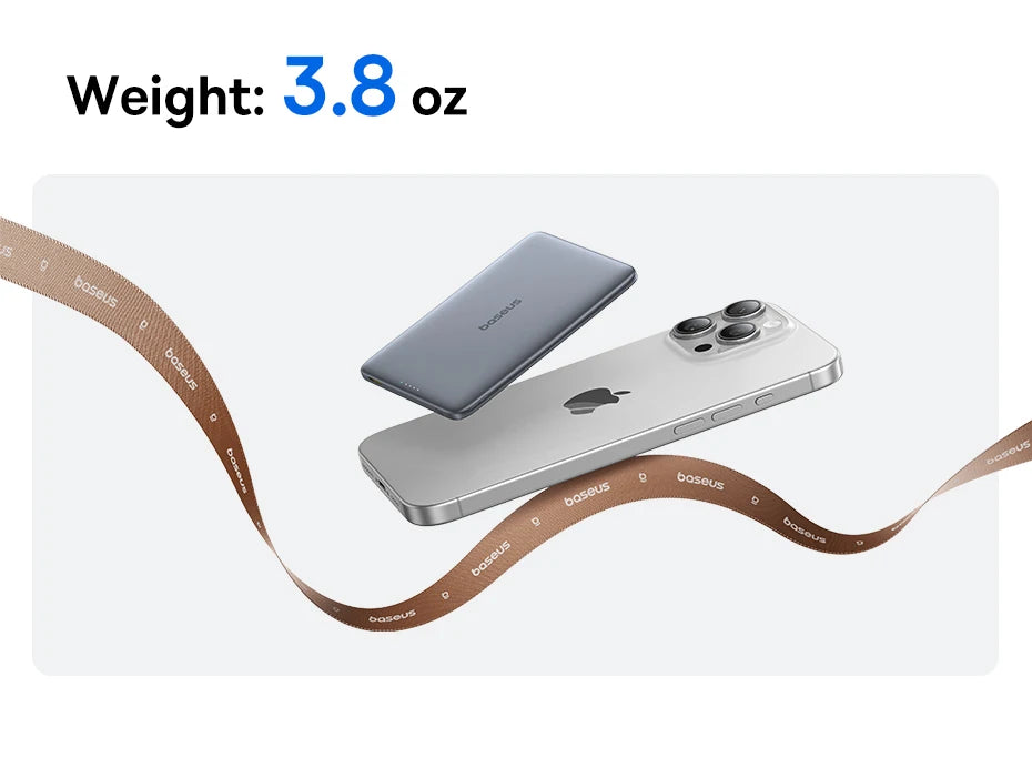 Baseus 5000mAh Magnetic Power Bank 15W PD 20W Wired Charging Thin Card-Sized Slim Portable Powerbank for iPhone 17 Samsung