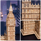 Rolife DIY Wooden 3D Puzzle Big Ben Model Building Kit Brain Teaser Puzzle Toy with LED Light for Home Decor Gifts for Adult Kid
