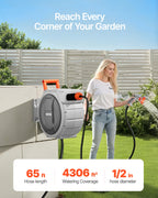 SucceBuy Retractable Garden Hose Reel Wall Mounted Hose Reel Heavy Duty Garden Hose Reel with 9 Patterns Nozzle Swivel Bracket
