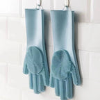 Multi-Surface Blue Silicone Cleaning Gloves (31×16cm) - Scrubber Bristles for Kitchen, Bathroom & Car Cleaning