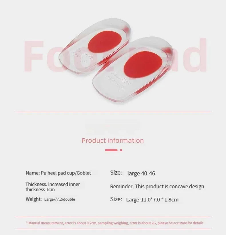 1 Pair Silicone Heel Pad Thickened Sports Cushioning U-Shaped Half Size Pad Non-Slip Invisible Inner Increase Insole