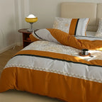 Orange-Gray Striped Print Three-Piece Duvet Cover Set, Skin-Friendly and Breathable Bedding (1 Duvet Cover + 2 Pillowcases), Ultra-Soft Breathable Fabric, Skin-Friendly, Comfortable, Breathable, Machine Washable, All-Season B