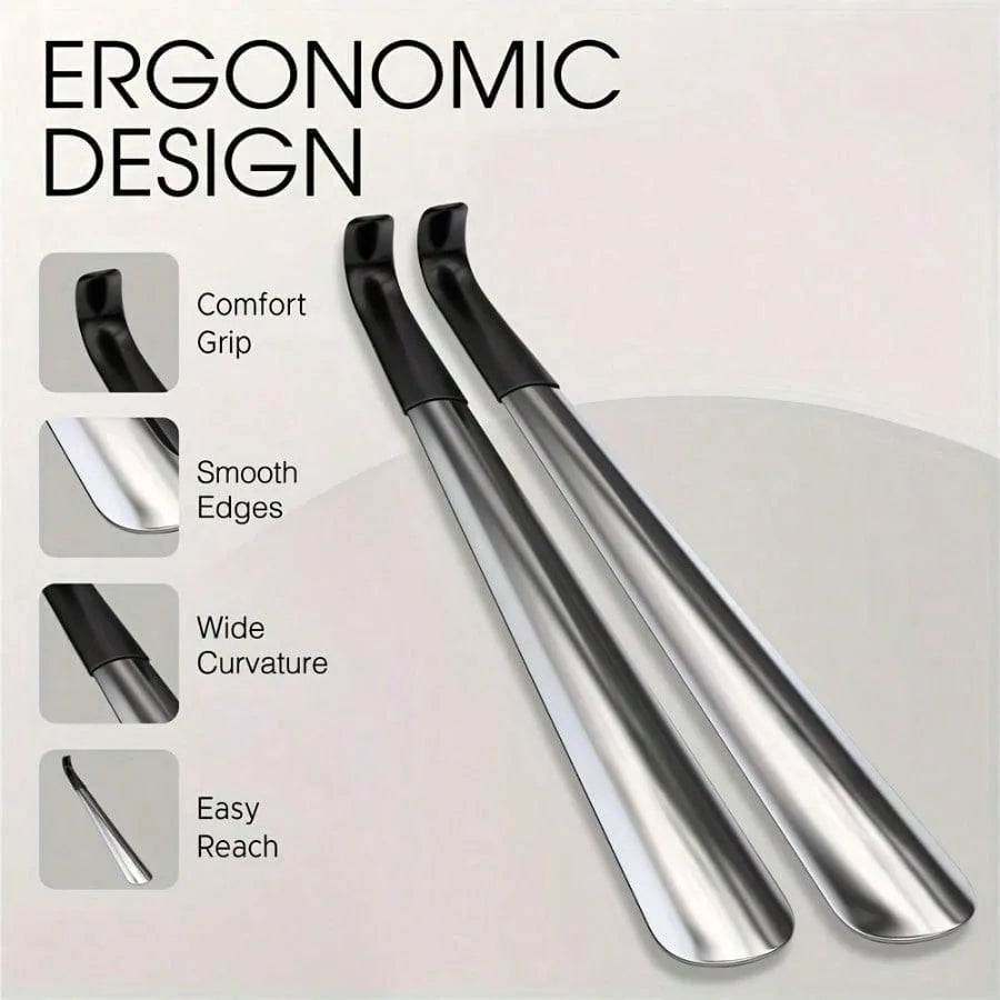 Long Handle Shoe Horn Set of 2, 13 & 16 Inch, High Quality Metal with Ergonomic Handle, Makes Putting on Shoes Effortless
