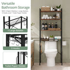 JHK 4-Tier Freestanding Bathroom Organizer Shelf Over Toilets with Adjustable Storage Rack Shelf and Basket Space Saver Above Toilet Storage Cabinet with 3 Hooks for Rooms