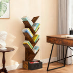 JHK 43IN Geometric Wooden Book Rack 7-Tier Tree Bookshelf Bookcase with Drawer Slim Corner Bookshelf for Home Small Spaces