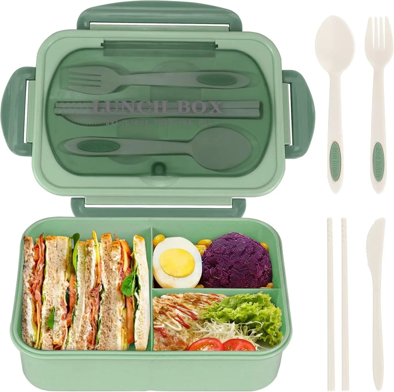 1200ML Lunch Bento Box for Adults Office Worker Picnic LeakProof Lunch Box with Utensils 3 Compartment Bento Box Microwave Safe