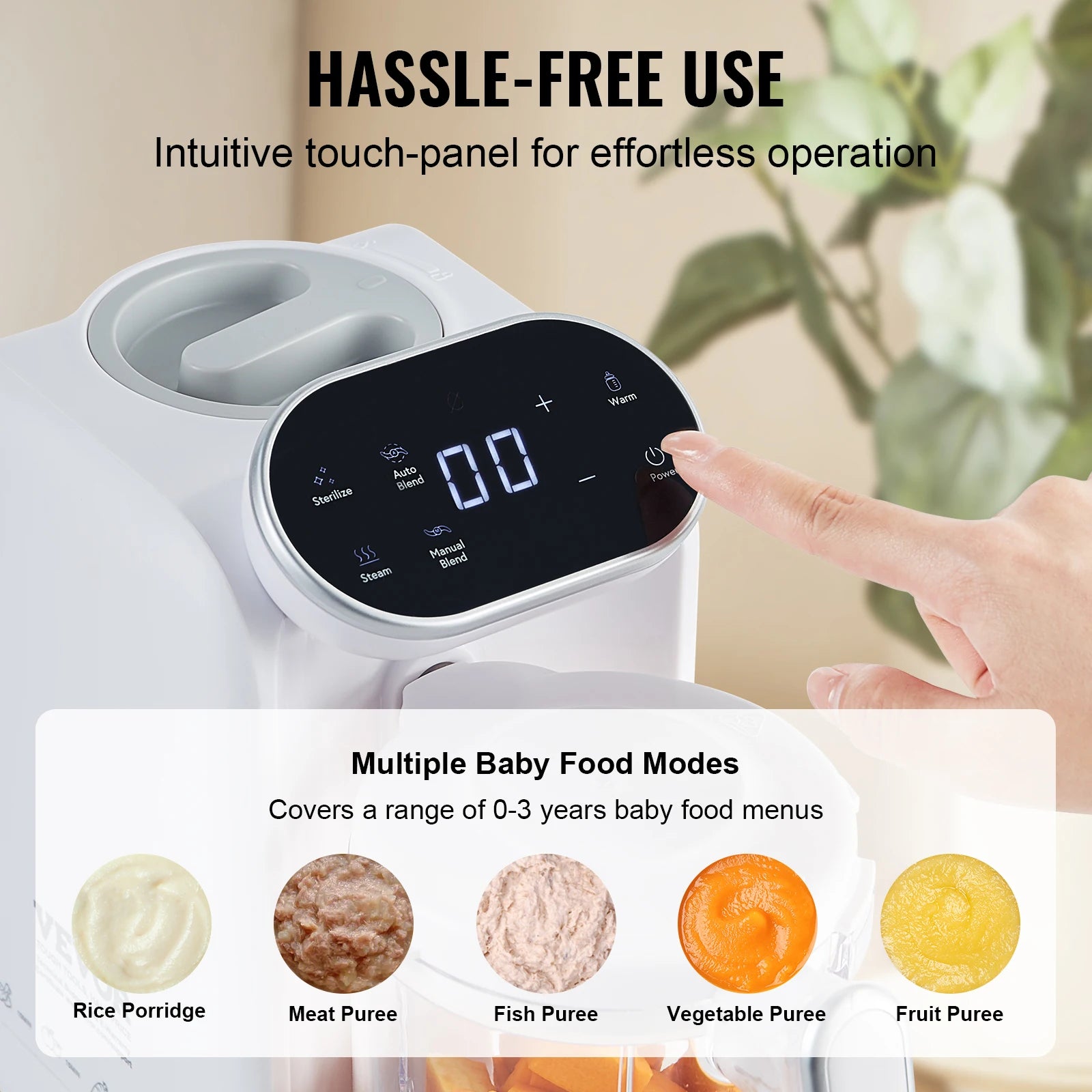 SucceBuy Baby Food Maker 430W with 750 ml Tritan Bowl SUS304 5 in 1 Blender Steamer Grinder for Food Fruit Vegetable Meat