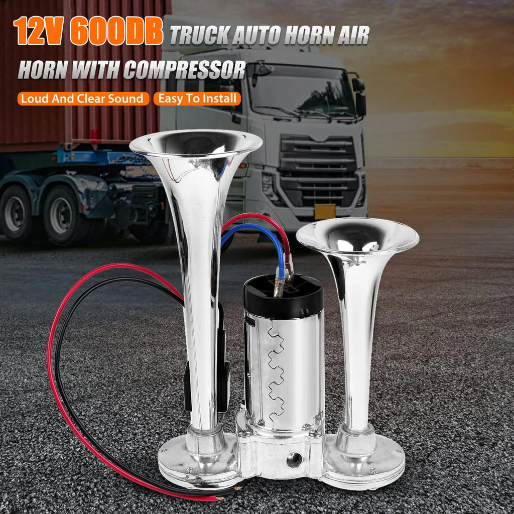 600DB Horn 12V Super Loud Car Electric Horn Dual Trumpets Air Horn Speaker For Car SUV Vehicle Boat Train Motorcycle RV Truck