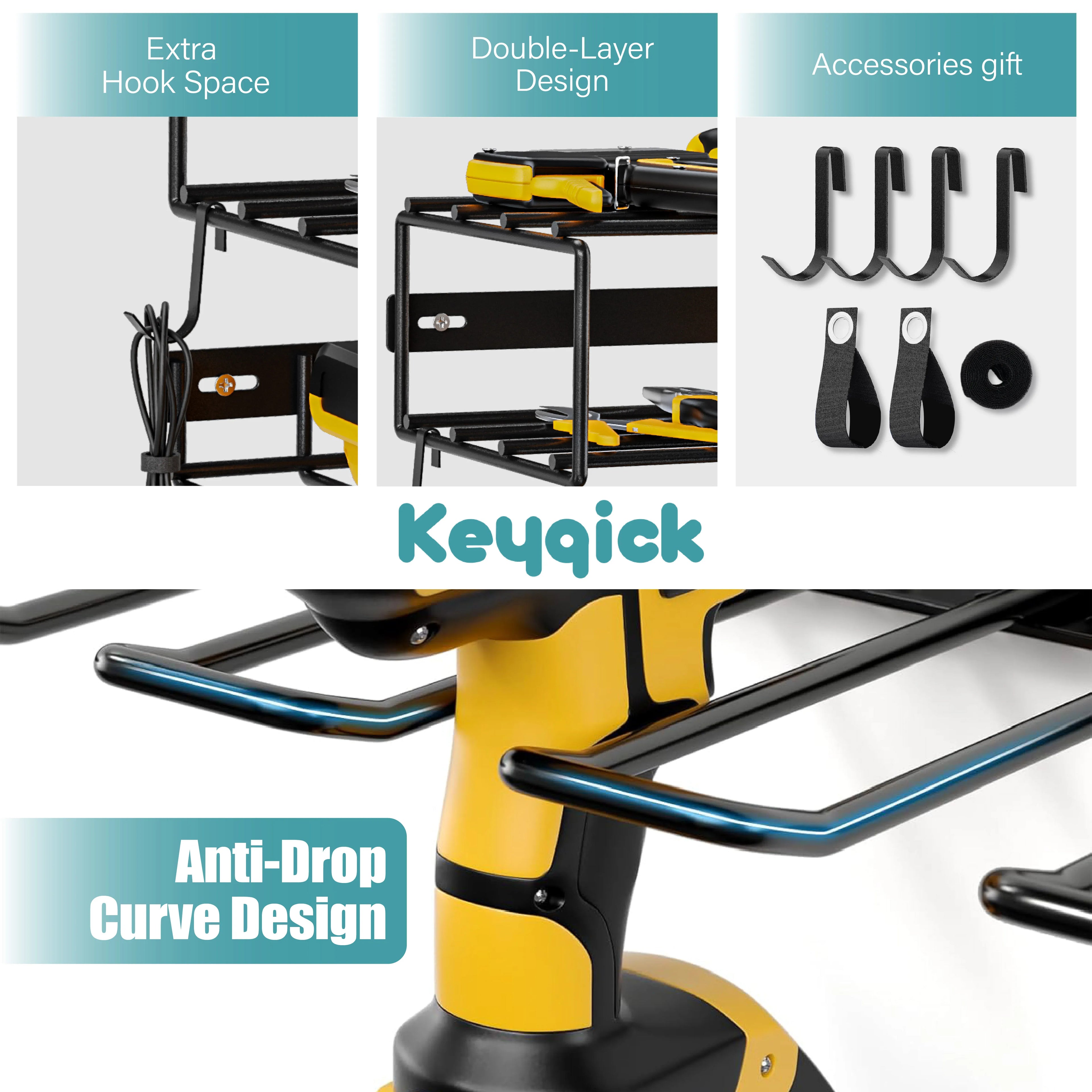 Set Of Multi-Function Heavy Duty Power Tool Storage Rack, Double-Layer Wall-Mounted Tool Organizer, Non-Slip And Anti-Drop Design, Garage Drill Tool Rack, For Charging Drills,Workshops And Tool Rooms, Storage Rack