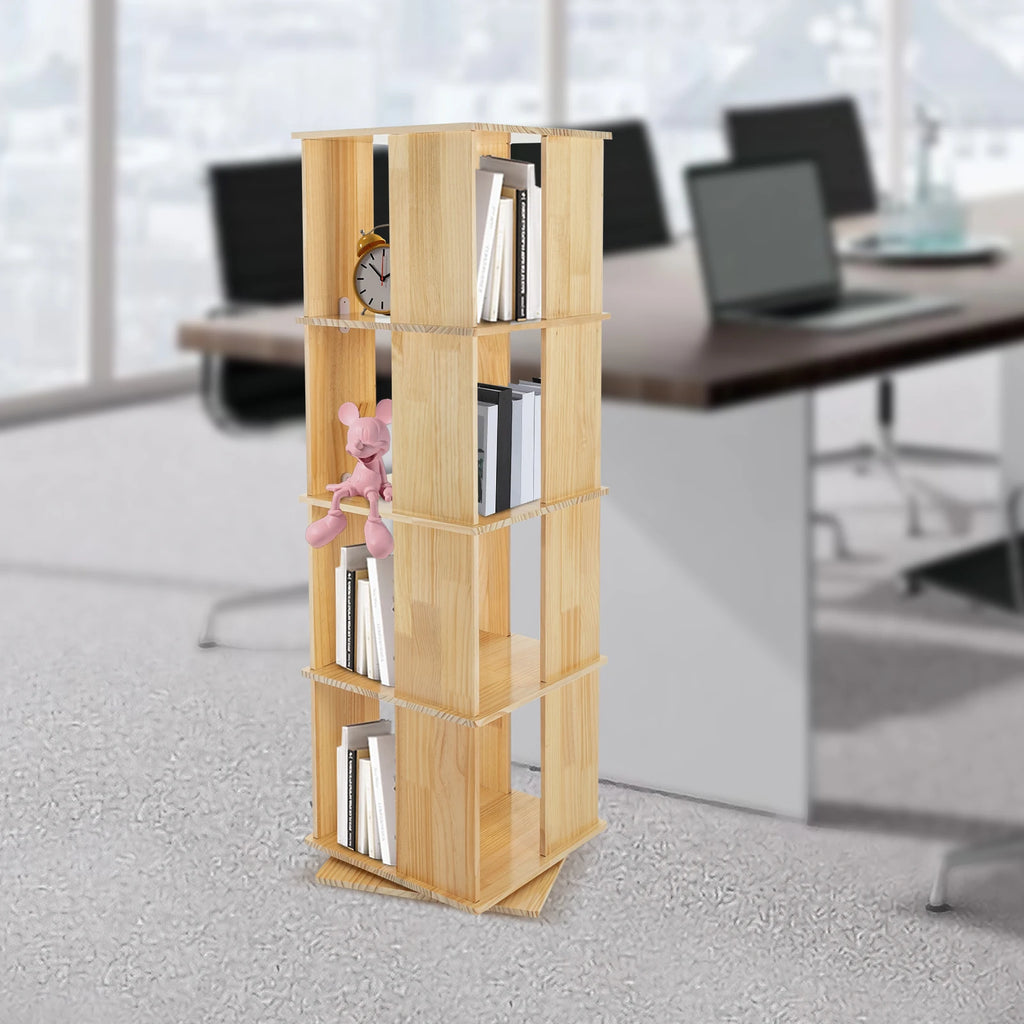 4 Tiers Rotating Bookshelf 360° Revolving Bookcase Display Book Shelf 50kg Load Capacity for Living Room/Balcony/School/Church/Library/Shopping Mall