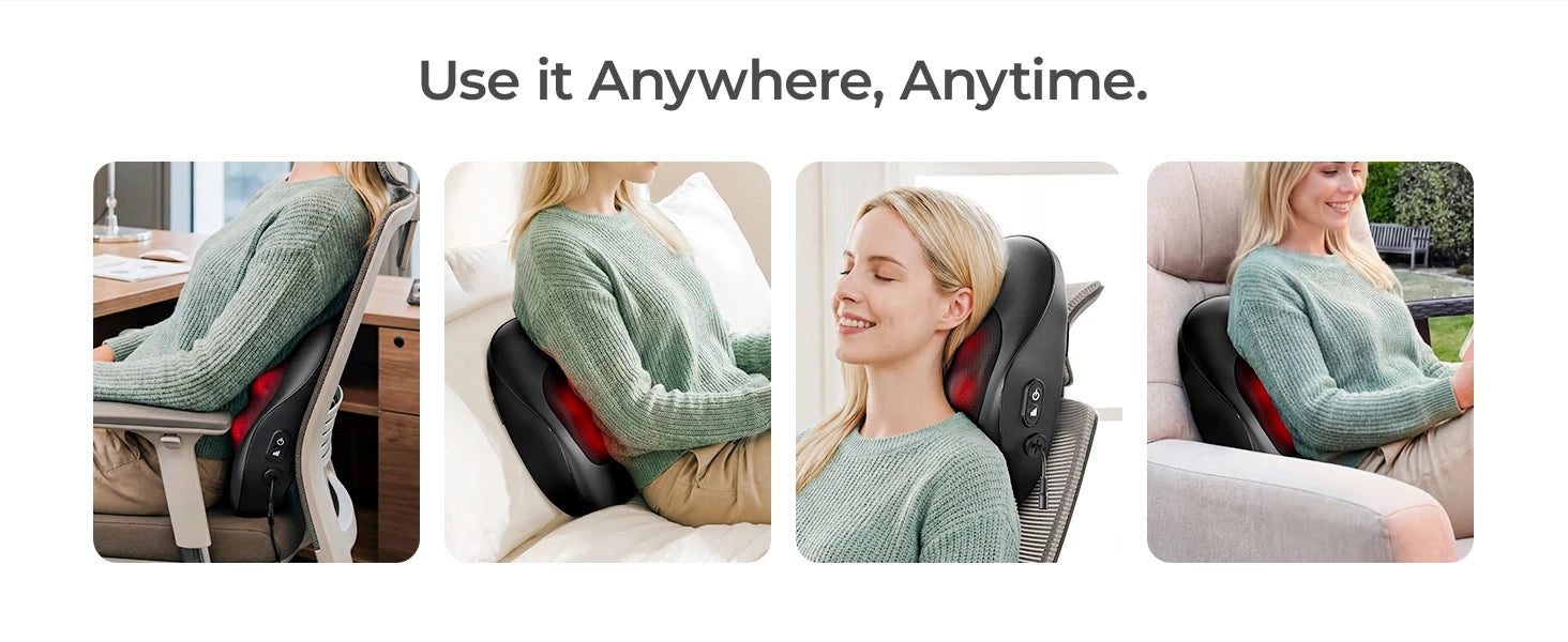 Electric Neck Massager Pillow, Neck&Shoulder Massager with Heat, Portable 3D Kneading for Shoulder, Leg&Calf Muscle Pain Relief