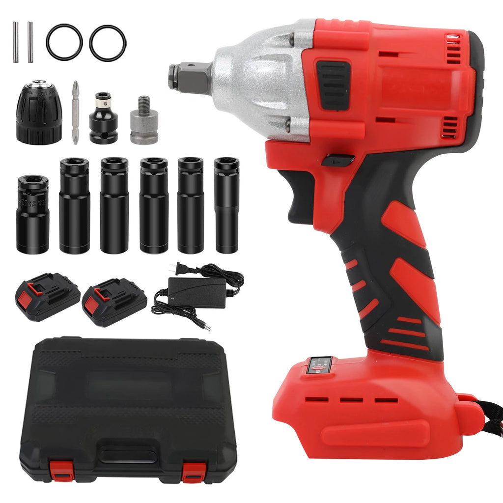 1000N.m Cordless Impact Wrench Brushless 20V 1/2 inch Power Tool Sets High Torque 2x1500MAh Batteries for Car Truck Tires Home