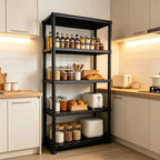 4 & 5 Tier Plastic Storage Shelving Unit, Heavy Duty Black PP Utility Rack, 3 Sizes Available Waterproof Organizer for Garage Kitchen Basement Laundry Pantry