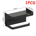 ‌Wall-Mounted Toilet Paper Holder with Phone Rack - No Hole Installation, Space-Saving Storage for Bathroom, Sturdy Stand