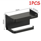 ‌Wall-Mounted Toilet Paper Holder with Phone Rack - No Hole Installation, Space-Saving Storage for Bathroom, Sturdy Stand