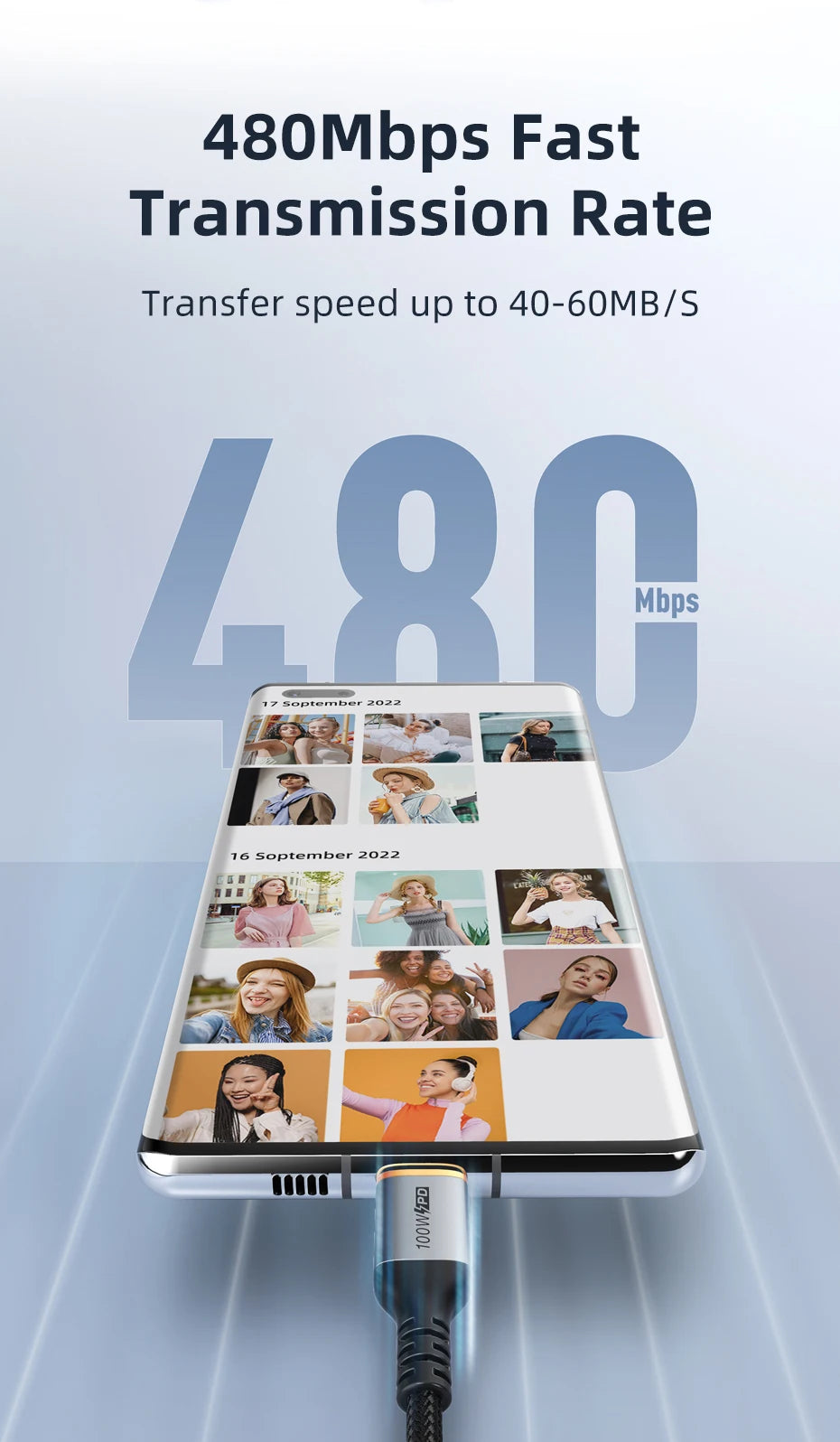 CABLETIME USB C to USB C Cable PD100W Type C Cable Alluminum Shell Braided 5A Fast Charging 480Mbps Fast Transmisson for Laptop iPhone 17