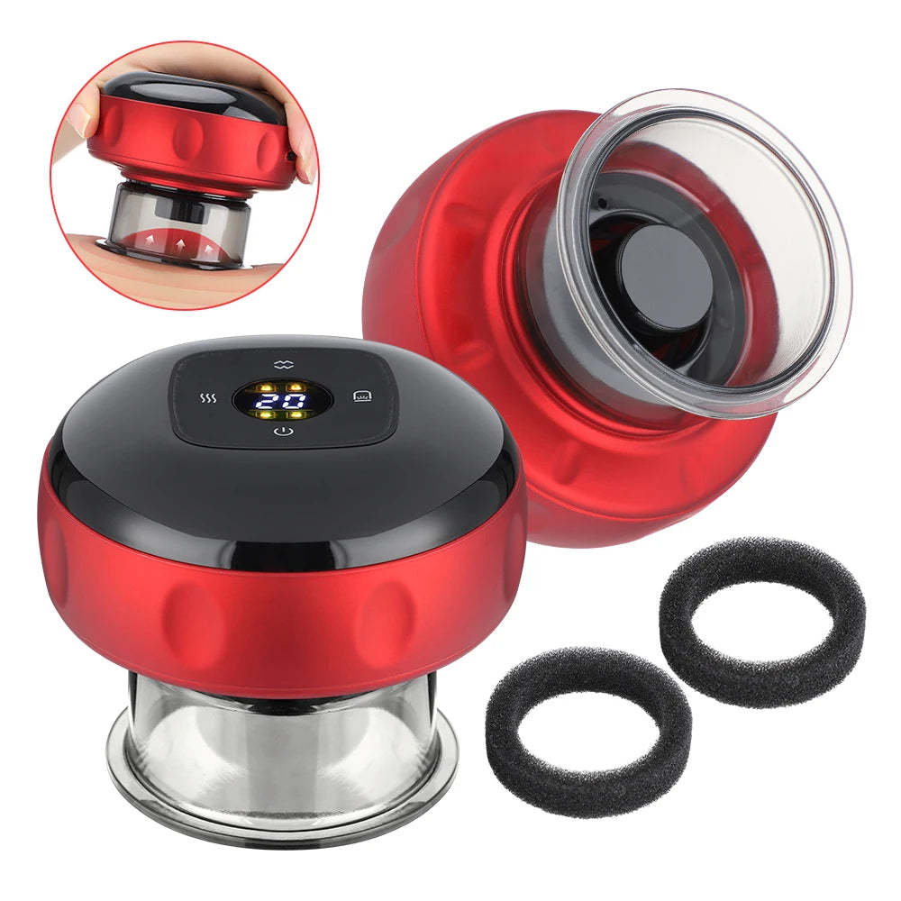 Intelligent Vacuum Cupping Massager 12 Gear Heating Body Gua Sha Back Neck Arm Cupping Massager LCD Display USB Charging