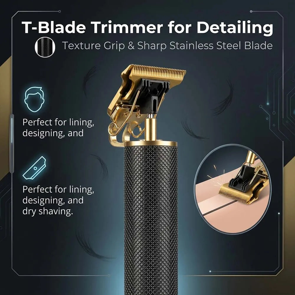Professional Hair Clippers with LED Display, Cordless Rechargeable Trimmer & T-Blade Shaver for Men, Balding Grooming Kit