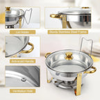 2/4 Pack Chafing Dish Buffet Set, 5QT Buffet Servers and Warmers, Round Catering Warmer with Glass Lid & Lid Holder for Party