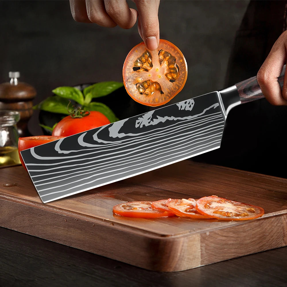 9 Types of Stainless Steel Kitchen Knife, Japanese Chef Knife, Meat Cleaver, Santoku, Bread, Boning, Slicing, Fruit Knife with Gift Box