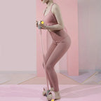 Pink 6-Tube Foot Pedal Resistance Band Space-Saving Figure Sculpting Tool Portable Home Fitness for Ab Core Back Shaping