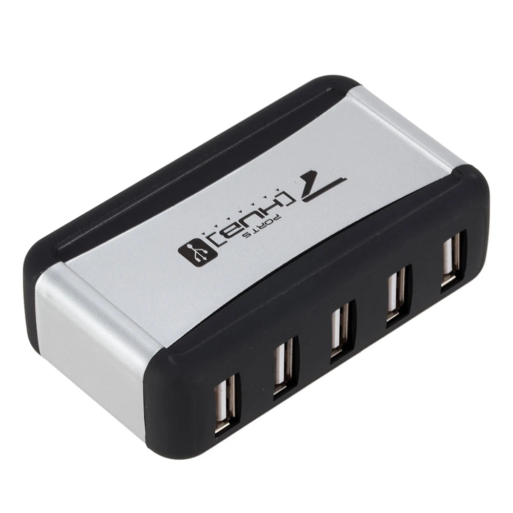 EU/US Plug USB Hub 7 Ports Splitter USB 2.0 Plug and Play Support 1.5/12/480Mbps with Power Adapter for PC Computer and Laptop