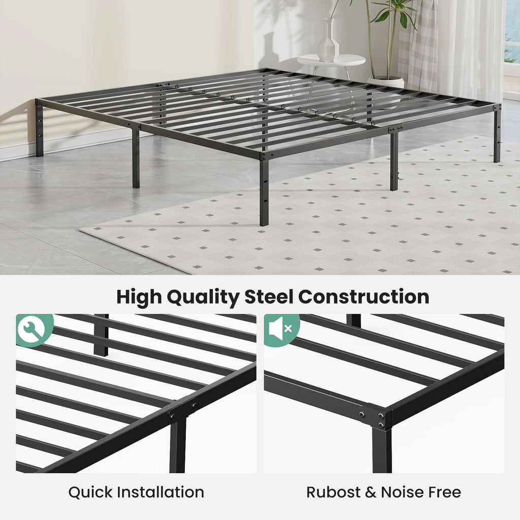 JHK Metal Platform 16IN Tall Basic Bed Frame Sturdy Steel Heavy Duty with Storage Space Bedroom Frames Slat Support For Home